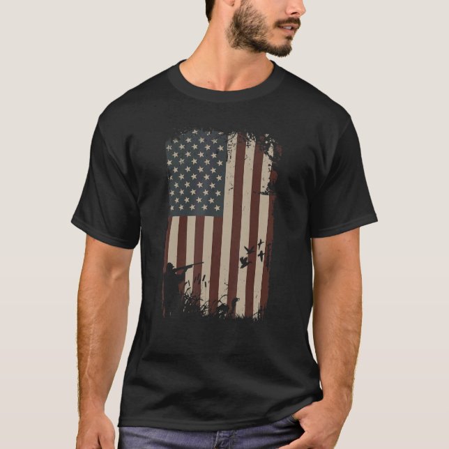 Camiseta Caza de pato Bandera estadounidense Cazadora de co (Anverso)