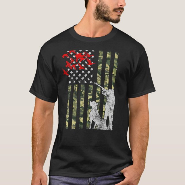Camiseta Caza de pato con regalo de perro camuflaje estadou (Anverso)
