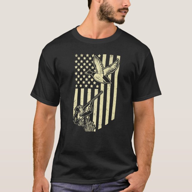 Camiseta Caza de Patos Bandera Estadounidense Caza de Pájar (Anverso)