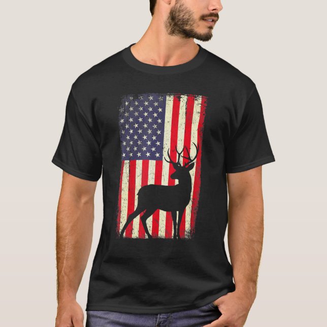 Camiseta Caza de venados: cazador de la bandera estadounide (Anverso)