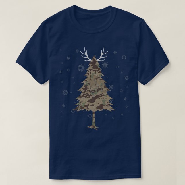 Camiseta Caza divertida gráfica de nieve en árbol de Navida (Diseño del anverso)