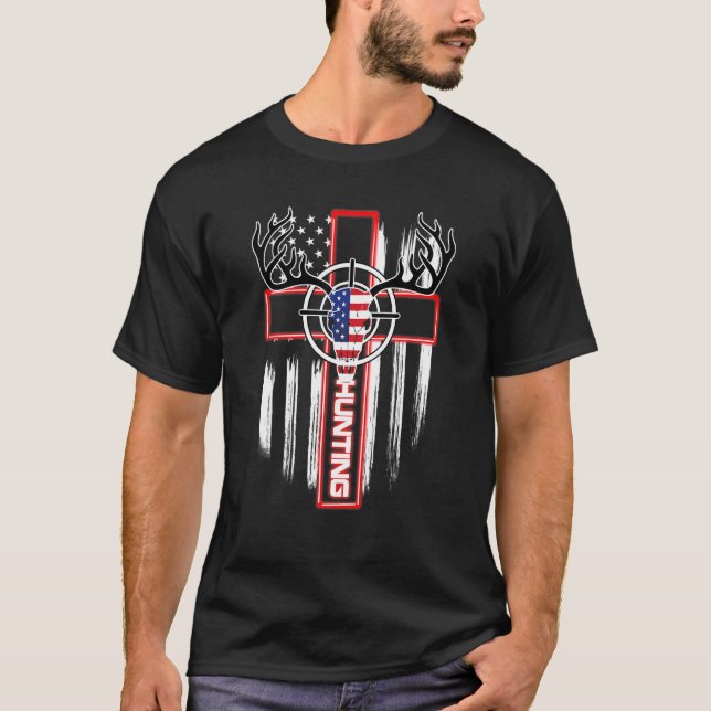 Camiseta Caza Patriótica Bandera Estadounidense Día de la I (Anverso)