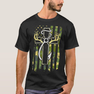 Camiseta Caza Pesca Fe Cruz Ciervo Astas Americano