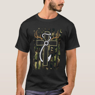 Camiseta Caza Pesca Fe Cruz Ciervo Astas Gancho EE. UU.