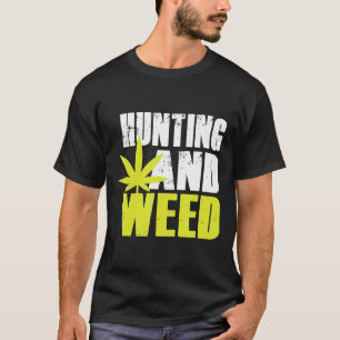 Camiseta Caza Y Silhouet De Hojas De Marihuana-Pot Divertid