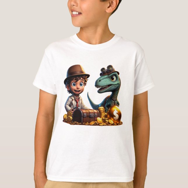 Camiseta "Cazadores aventureros de tesoros de T-Rex y Boy" (Anverso)