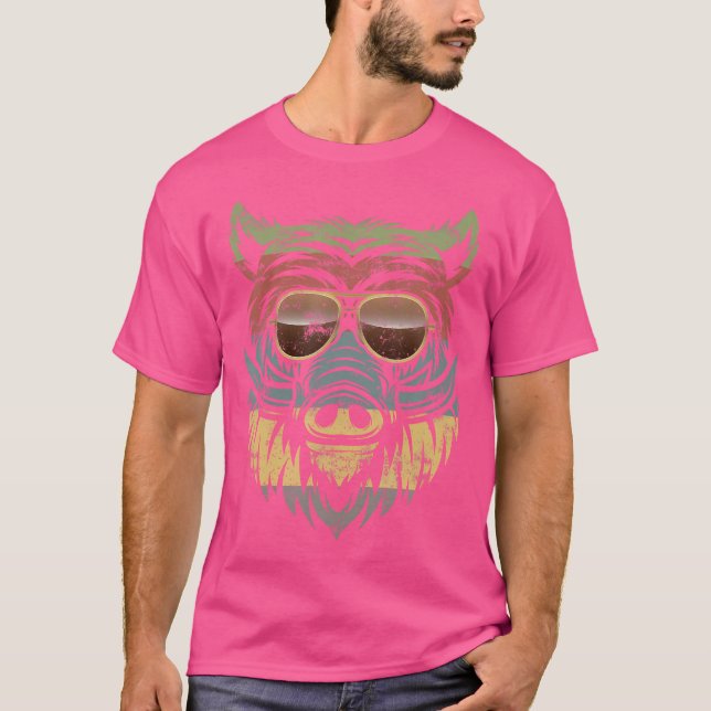 Camiseta Cazadores de retro de cerdo cómicos cazando bosque (Anverso)