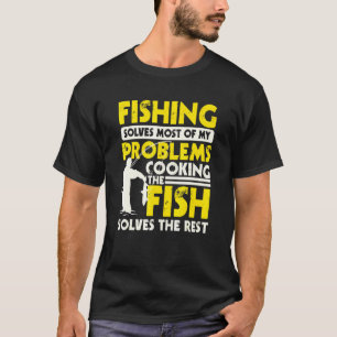 Camiseta Cazadores y cocineros deletrean diseño pescado coc
