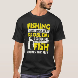 Camiseta Cazadores y cocineros deletrean diseño pescado coc