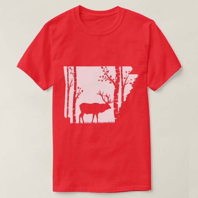 Camiseta Cazando a ELK o Wapiti Arkansas Map de la cosecha (Diseño del anverso)