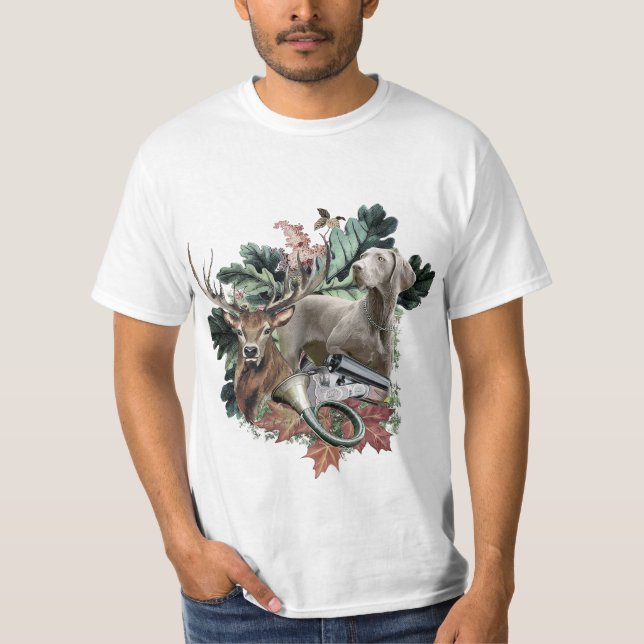 Camiseta Cazando con un Weimaraner, "Fantasma gris" (Anverso)