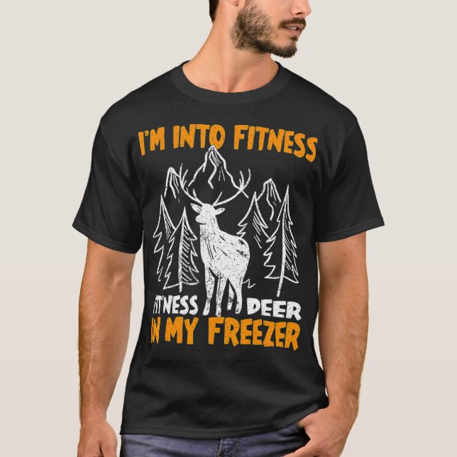 Camiseta Cazando estoy en el ciervo apto para el fitness en (Anverso)