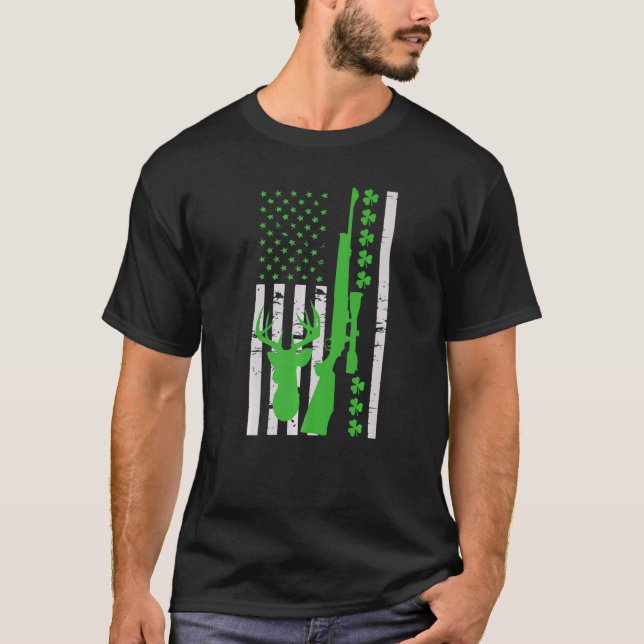 Camiseta Cazando Venado Con Un Pistola St Patricks Day Hun  (Anverso)