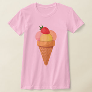 Camiseta Cazas de helado y fresa en cono de waffle T-S