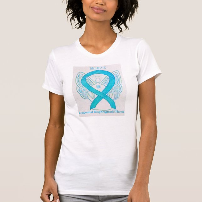 Camiseta CDH Blue Turquoise Awareness Ribbon Angel Shirt (Anverso)