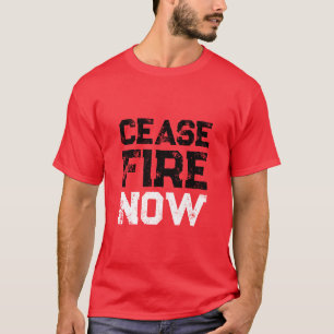 Camiseta Cease Fire Now blanco negro rojo angustiado contra