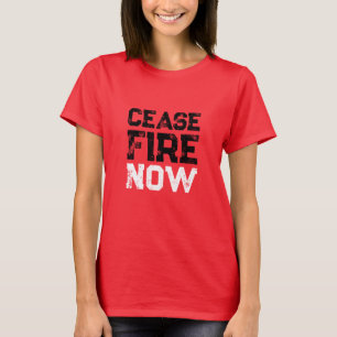 Camiseta Cease Fire Now blanco negro rojo angustiado contra