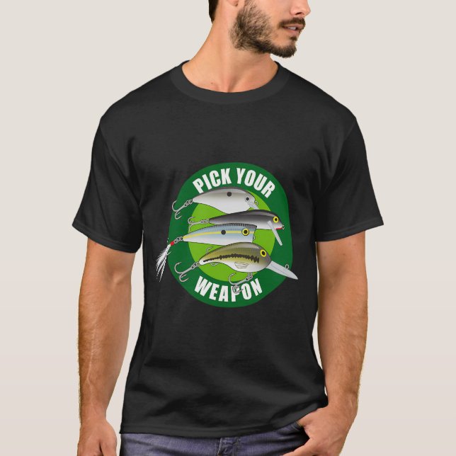 Camiseta Cebos de Pesca Elige Tu Arma - Verde sobre Verde (Anverso)