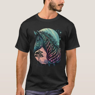 Camiseta Cebra Colorida Realista en la Naturaleza Salvaje e