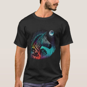 Camiseta Cebra Colorida Realista En Naturaleza Silvestre En