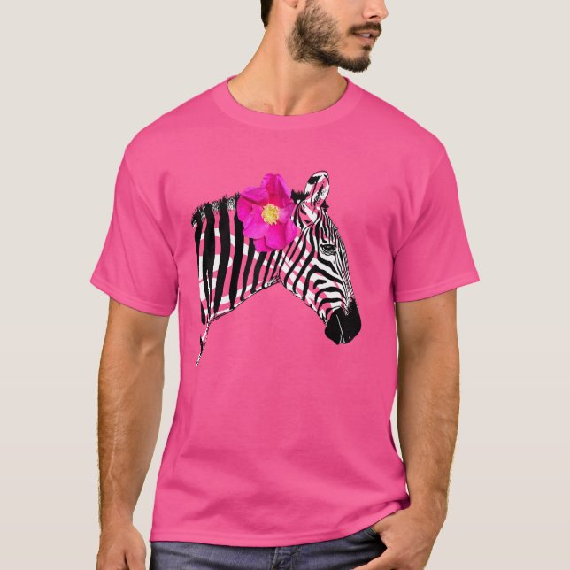 Camiseta Cebra De Moda Con Estampado De Flor Hipster Verano (Anverso)