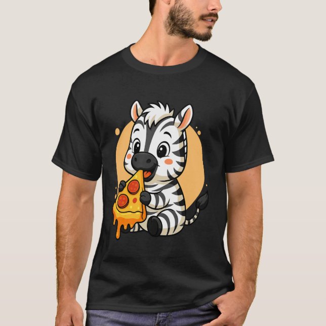 Camiseta Cebra Divertida Comiendo Pizza Gráfico Chicos Chic (Anverso)