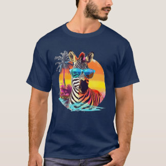 Camiseta Cebra Divertida con Gafas de Sol Estilo Retro para