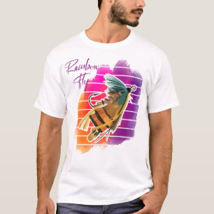 Camiseta Cebuelo de Pesca Volador Arcoíris Atardecer Retro