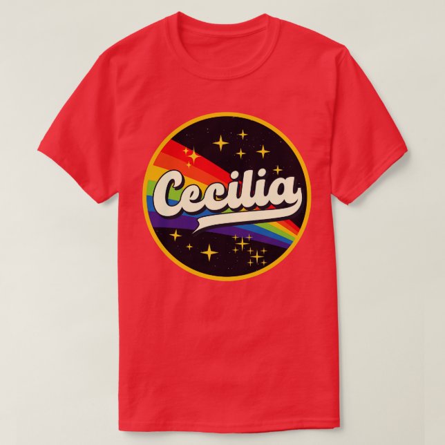 Camiseta Cecilia Arcoiris En Estilo Vintage Espacial (Diseño del anverso)