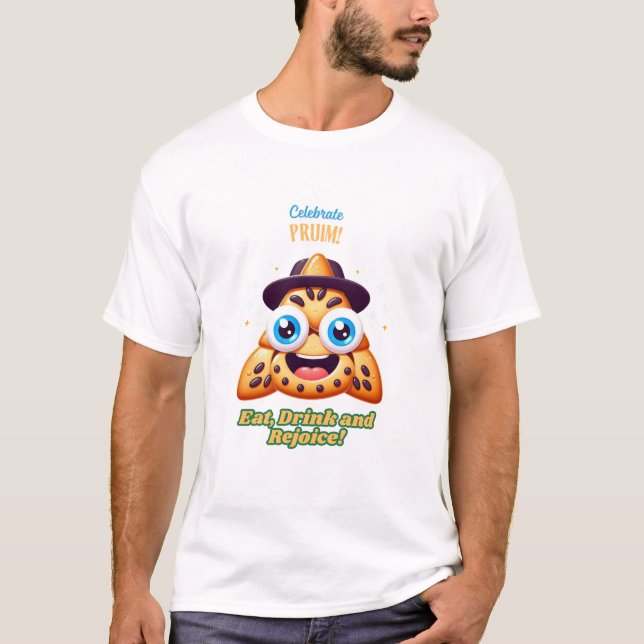 Camiseta Celebra el purim: come, bebe y regocija! (Anverso)