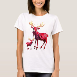 Camiseta Celebración de Navidad Reno Rojo Elegante