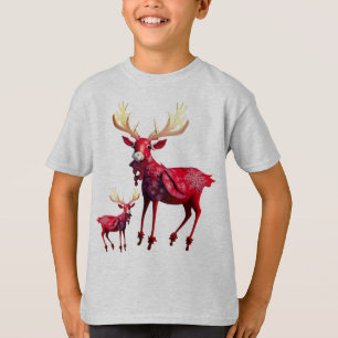 Camiseta Celebración de Navidad Reno Rojo Elegante