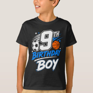 Camiseta celebración del 9 cumpleaños niño fútbol baloncest