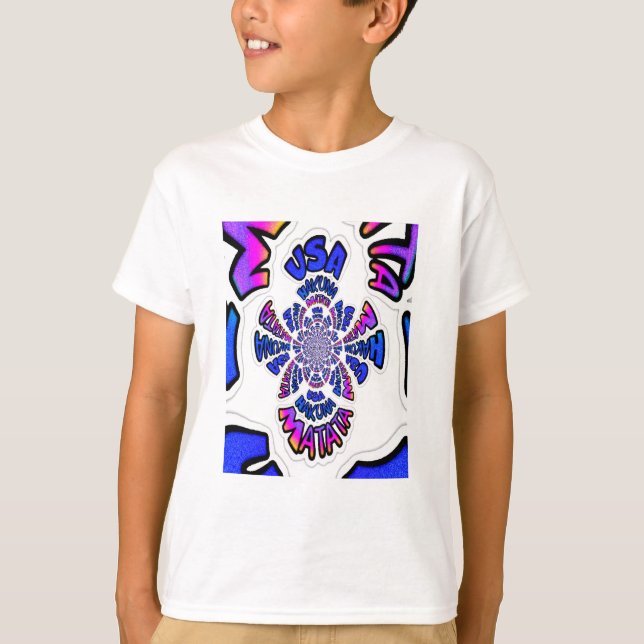 Camiseta Celebración en EEUU: Bonito texto divertido y arte (Anverso)