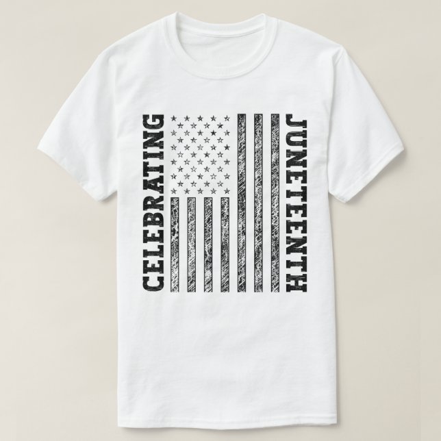 Camiseta Celebrando la deteriorada bandera estadounidense d (Diseño del anverso)