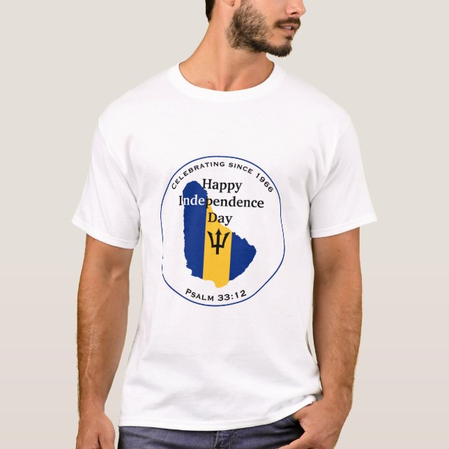 Camiseta Celebrando la INDEPENDENCIA de BARBADOS en blanco  (Anverso)
