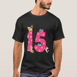 Camiseta Celebrante del cumpleaños del gato número 15 Cumpl