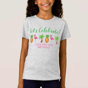 Camiseta Celebrar el cumpleaños Flamingo Palm Tree Pineappl