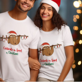 Camiseta Celebrar el espíritu de los Navidades Santa Sloth