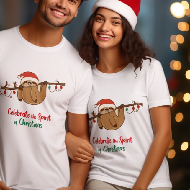 Camiseta Celebrar el espíritu de los Navidades Santa Sloth (Subido por el creador)