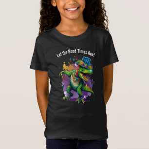 Camiseta Celebrar el Mardi Gras con un dinosaurio T Rex bai