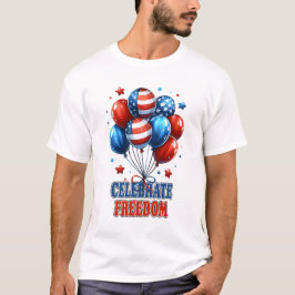 Camiseta Celebrar globos de libertad, blanco rojo y azul