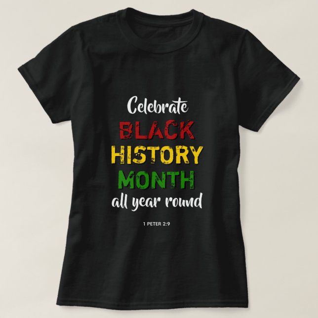 Camiseta CELEBRAR HISTORIA NEGRA MES BHM Biblia Cristiana (Diseño del anverso)