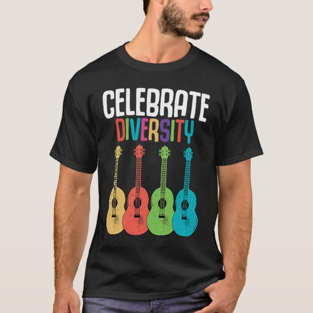 Camiseta Celebrate Diversity  Ukulele Player Music  Graphic (Anverso)