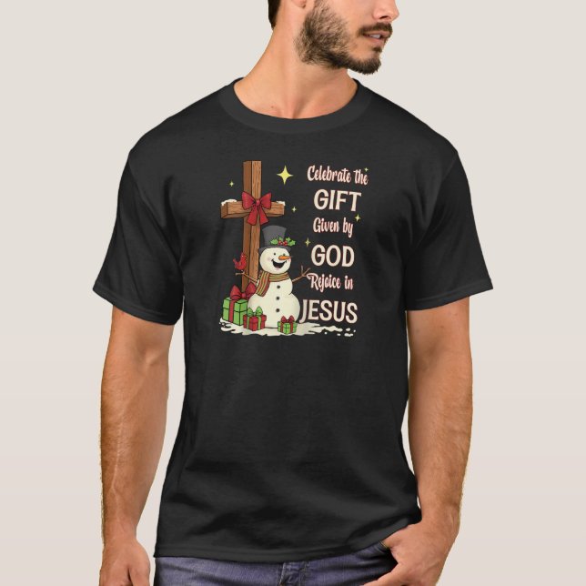 Camiseta Celebrate Jesus Birth Christmas Snowman Christian  (Anverso)