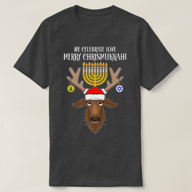 Camiseta Celebrate Love Jewish Christmas Merry Chrismukkah  (Diseño del anverso)