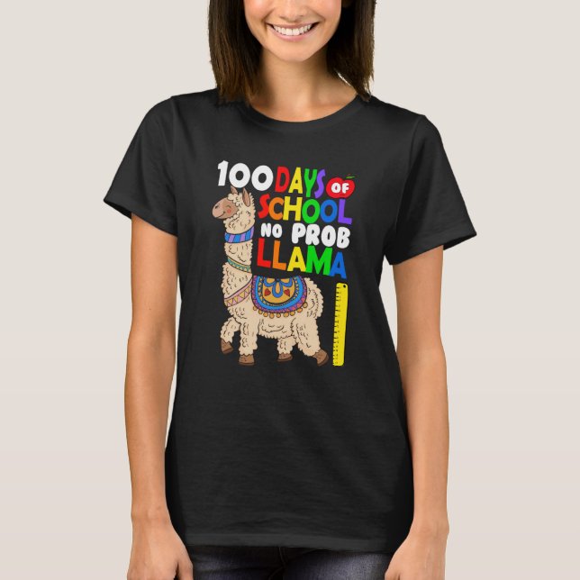 Camiseta Celebrating 100 Days of School NoProb Llama Kids & (Anverso)