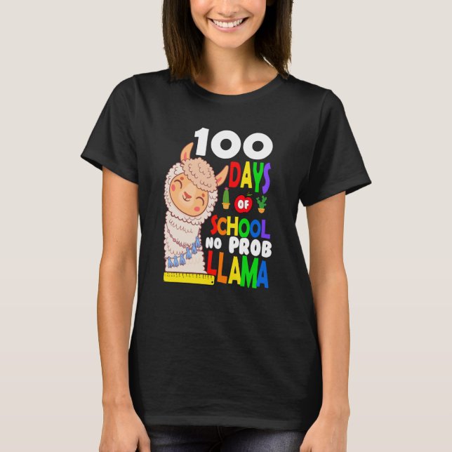 Camiseta Celebrating 100 Days of School NoProb Llama Kids & (Anverso)