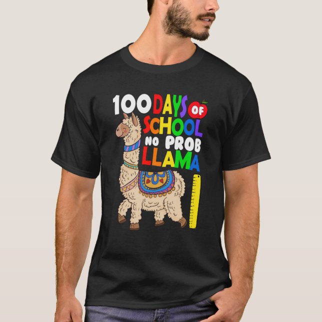 Camiseta Celebrating 100 Days of School NoProb Llama Kids & (Anverso)