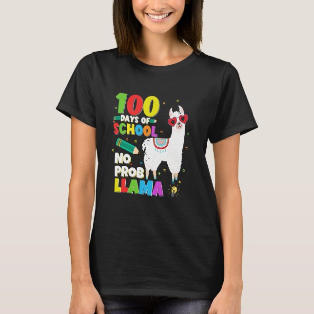 Camiseta Celebrating 100 Days Of School NoProb Llama Kids T (Anverso)